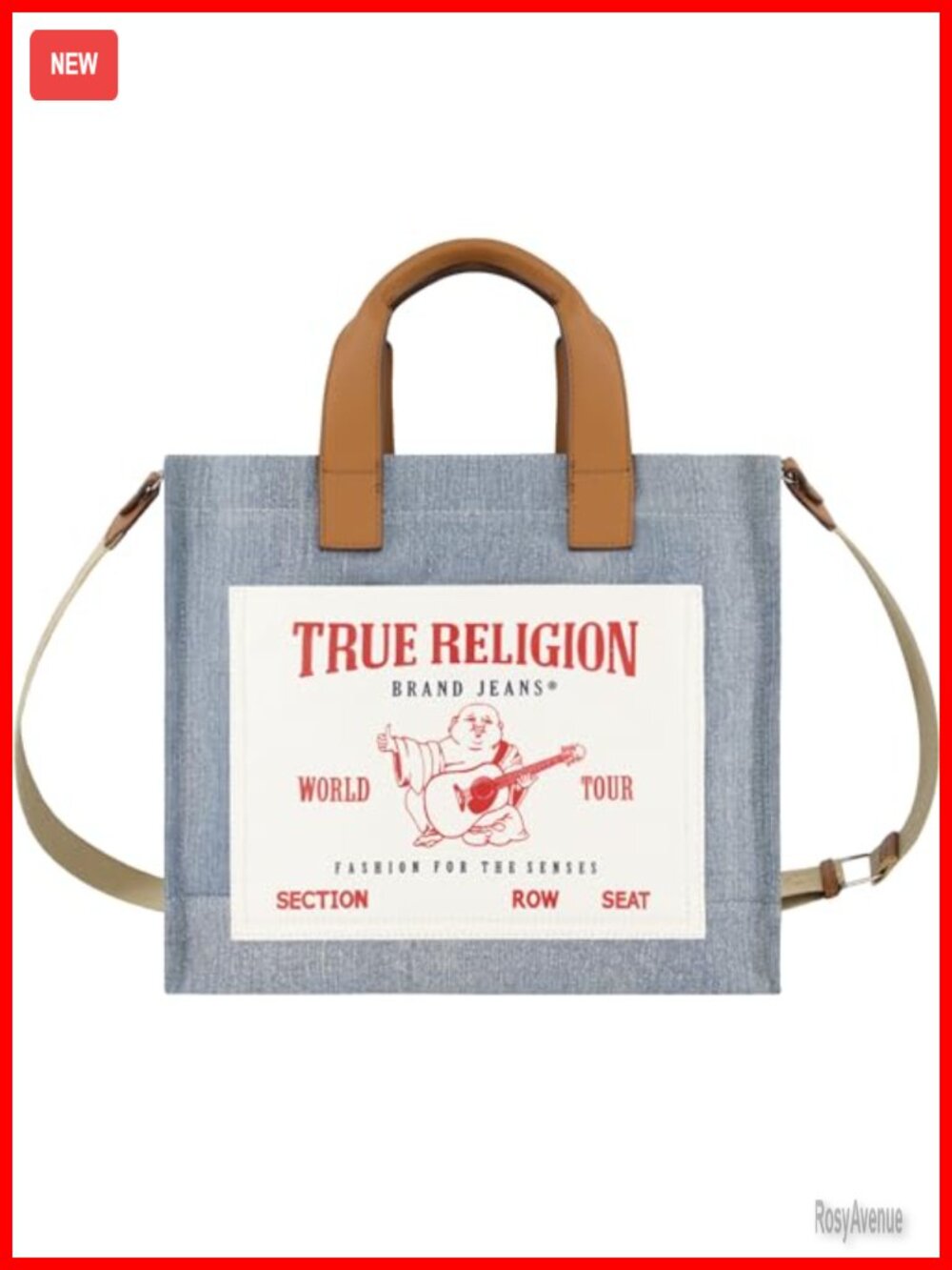 True Religion Canvas Tote Bag Adjustable Strap Travel Shoulder Handbag